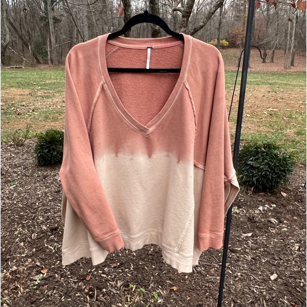 Free People Tie-Dyed Sweatshirt, Peach/Cream, Size Medium